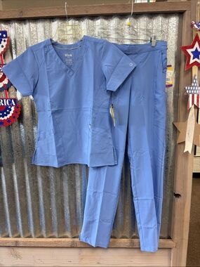 Wink Ceil Blue Scrub Set - V-Neck Top & Straight Leg Pant (TALL LENGTH)